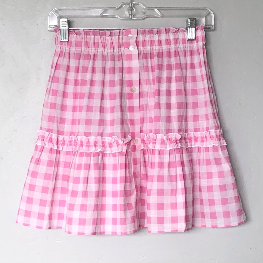Playa Lucila Pink Gingham Cotton Tiered Mini Skirt Size S
